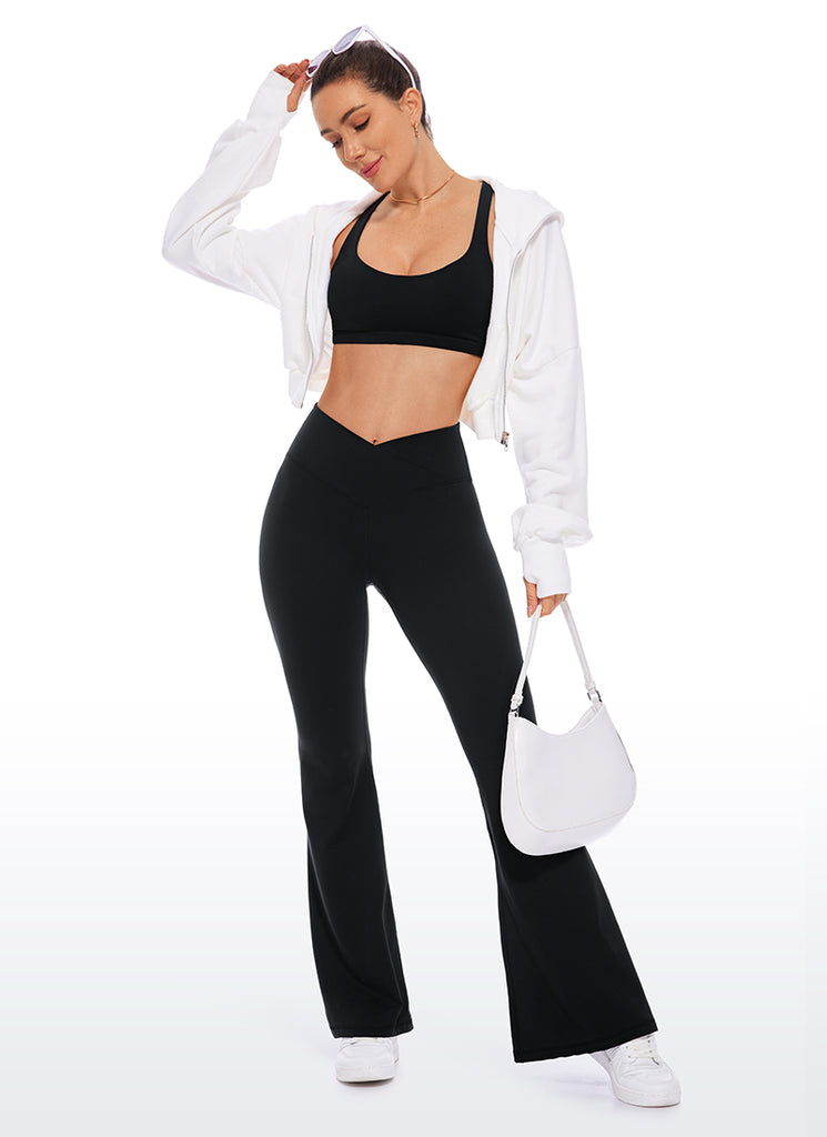 CRZ YOGA Women's Yoga Low Impact Nakedfeel Bra Cross Back Low Cut Black