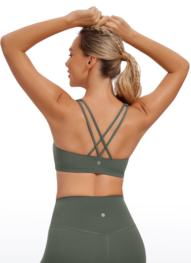 CRZ YOGA Women's Yoga Low Impact Nakedfeel Bra Cross Back Low Cut Grey Sage