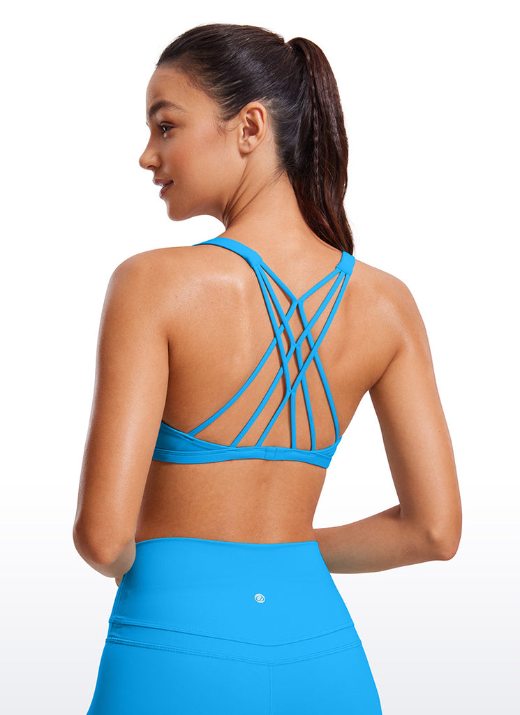 CRZ YOGA Women's Yoga Train Light Support Nakedfeel Strappy Bra Madagascar Blue