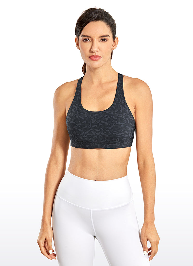 CRZ YOGA Women's Yoga Training Medium Support Nakedfeel Bra Cross Back Camo Multi 2