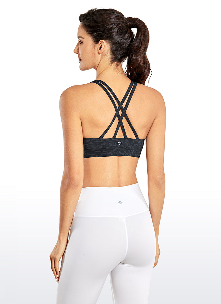 CRZ YOGA Women's Yoga Training Medium Support Nakedfeel Bra Cross Back Camo Multi 2