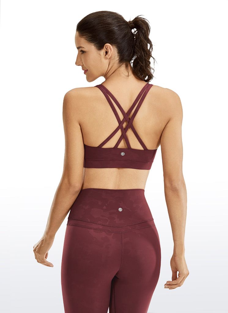 CRZ YOGA Women's Yoga Training Medium Support Nakedfeel Bra Cross Back Camouflage -Savannah