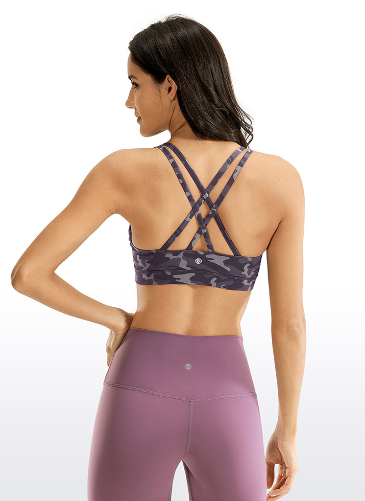 CRZ YOGA Women's Yoga Training Medium Support Nakedfeel Bra Cross Back Camo Multi 9