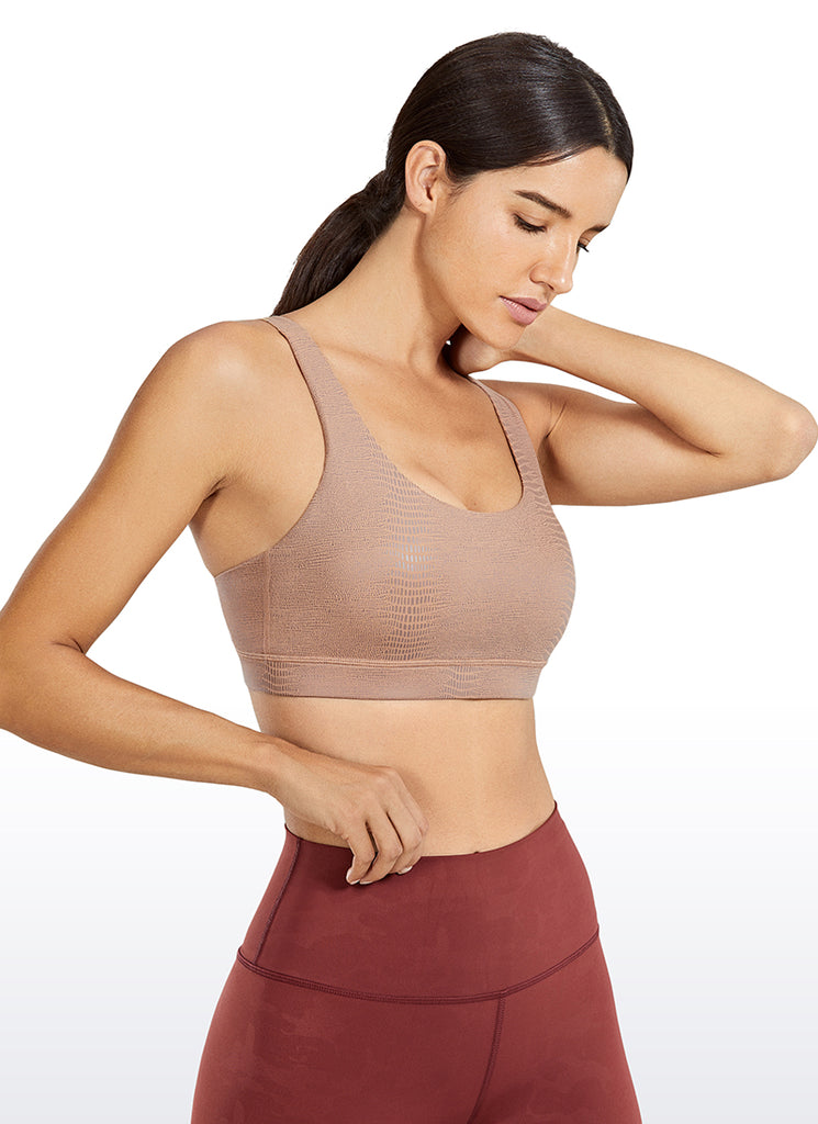 CRZ YOGA Women's Yoga Training Medium Support Nakedfeel Bra Cross Back Naked barley lizard