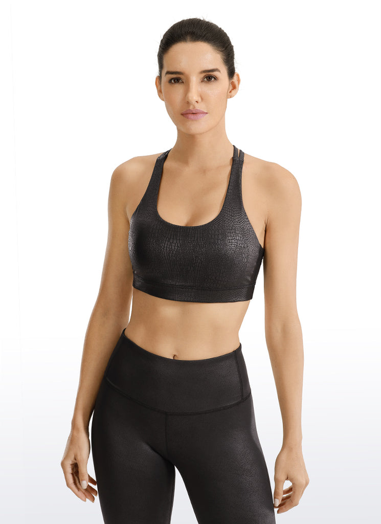 CRZ YOGA Women's Yoga Training Medium Support Nakedfeel Bra Cross Back Camouflage -Savannah