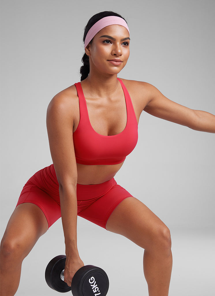 CRZ YOGA Women's Yoga Training Medium Support Nakedfeel Bra Cross Back Crimson