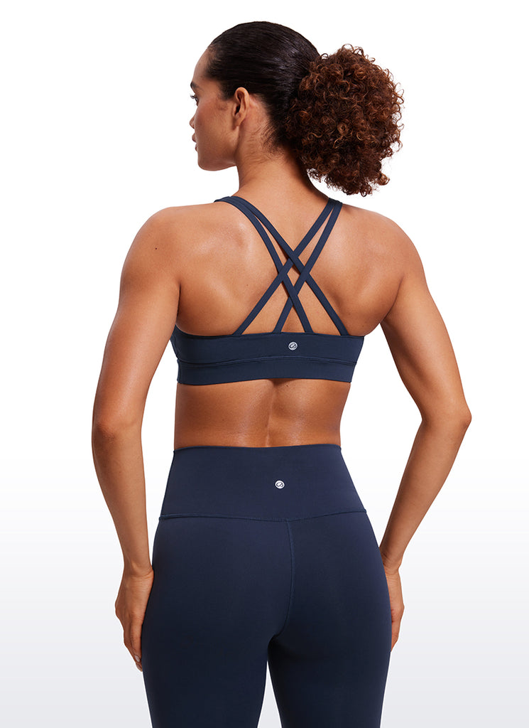 CRZ YOGA Women's Yoga Training Medium Support Nakedfeel Bra Cross Back Navy