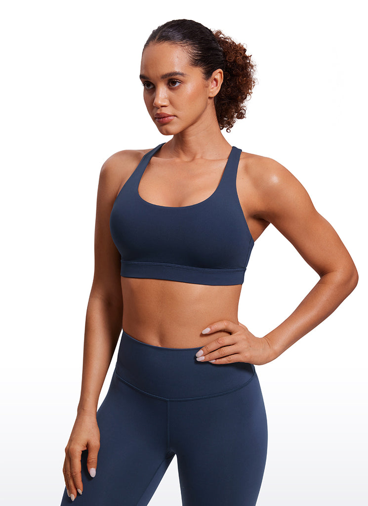 CRZ YOGA Women's Yoga Training Medium Support Nakedfeel Bra Cross Back Navy