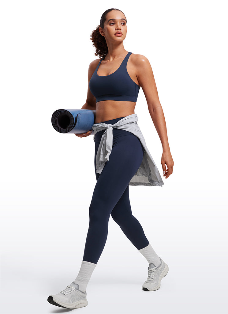 CRZ YOGA Women's Yoga Training Medium Support Nakedfeel Bra Cross Back Navy