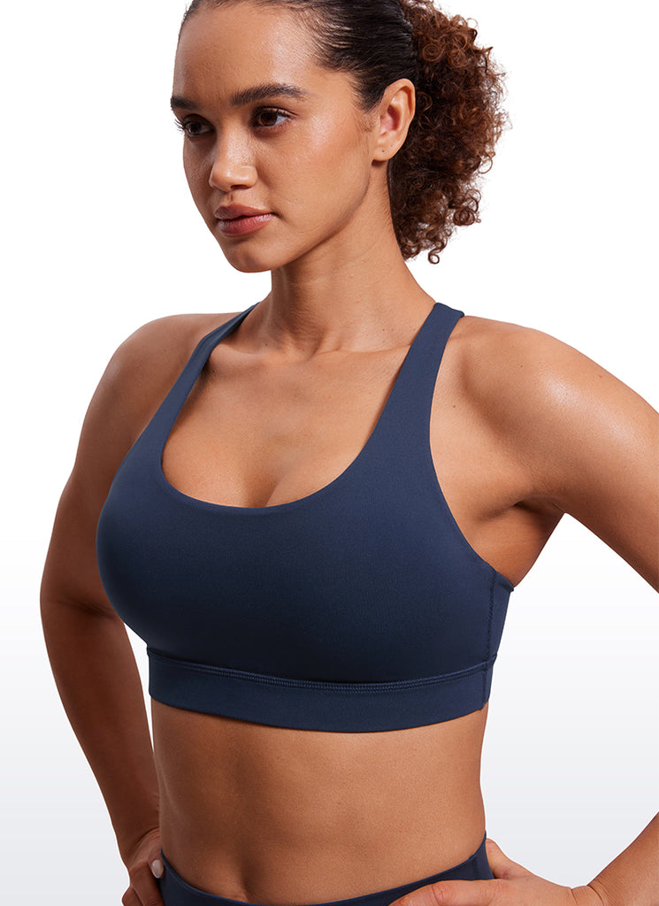 CRZ YOGA Women's Yoga Training Medium Support Nakedfeel Bra Cross Back Navy