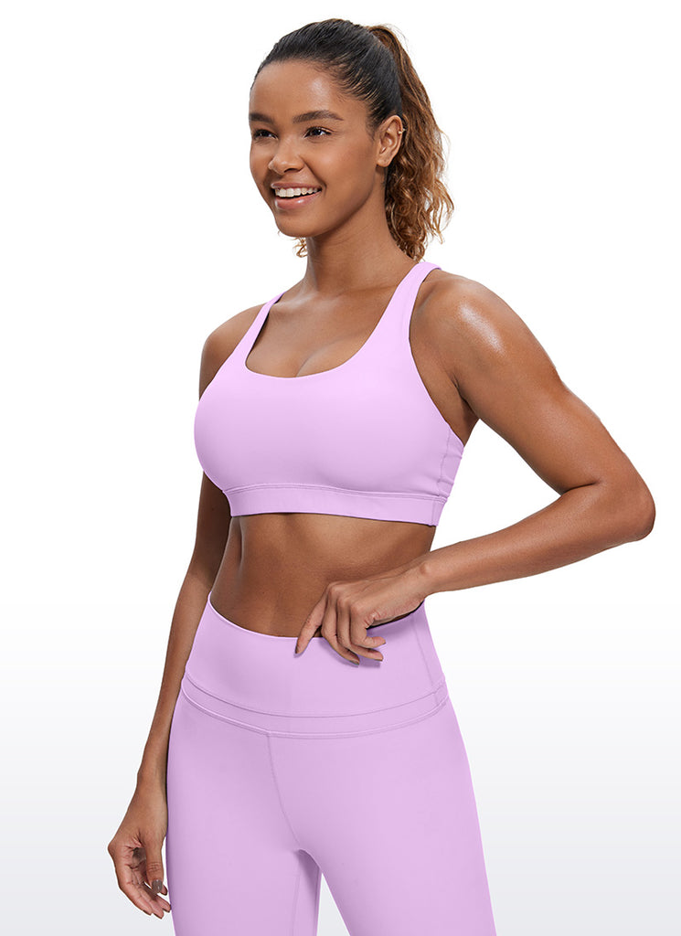 CRZ YOGA Women's Yoga Training Medium Support Nakedfeel Bra Cross Back Lilac