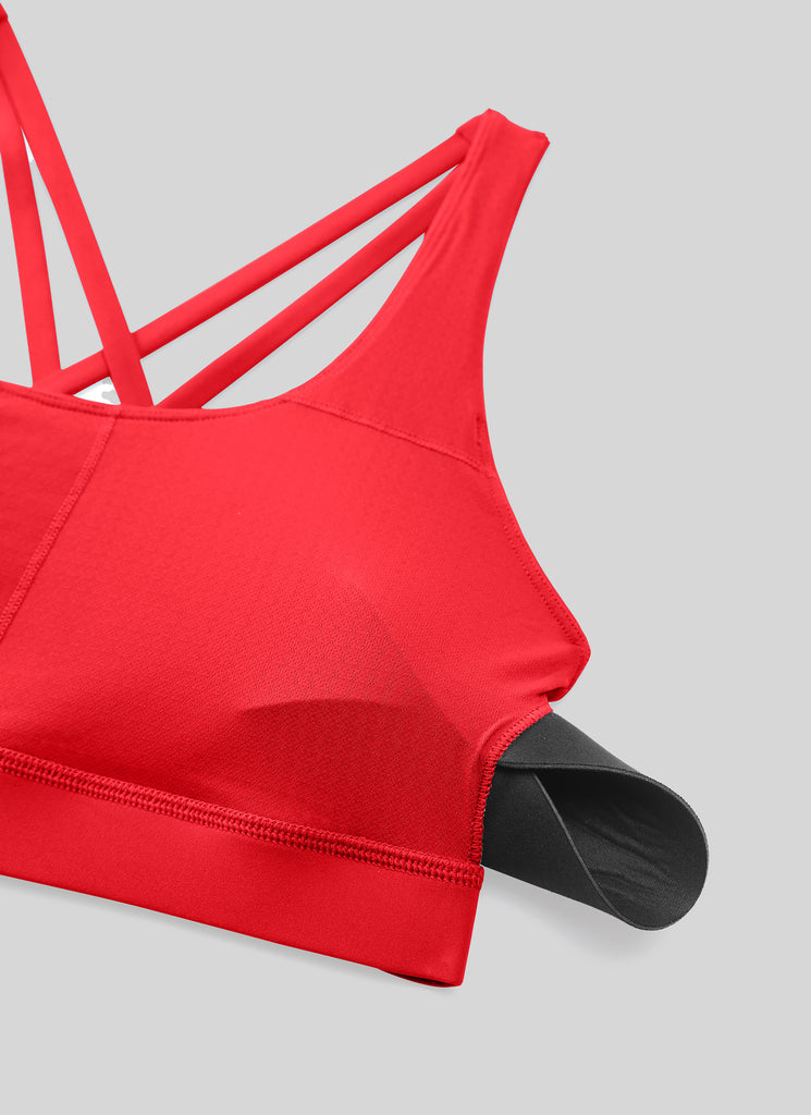 CRZ YOGA Women's Yoga Training Medium Support Nakedfeel Bra Cross Back Deep Red