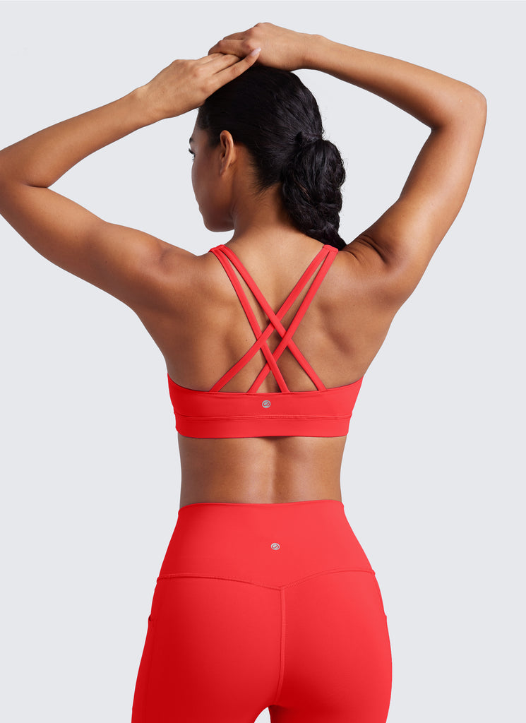 CRZ YOGA Women's Yoga Training Medium Support Nakedfeel Bra Cross Back Serrated Leopard -Paris Green