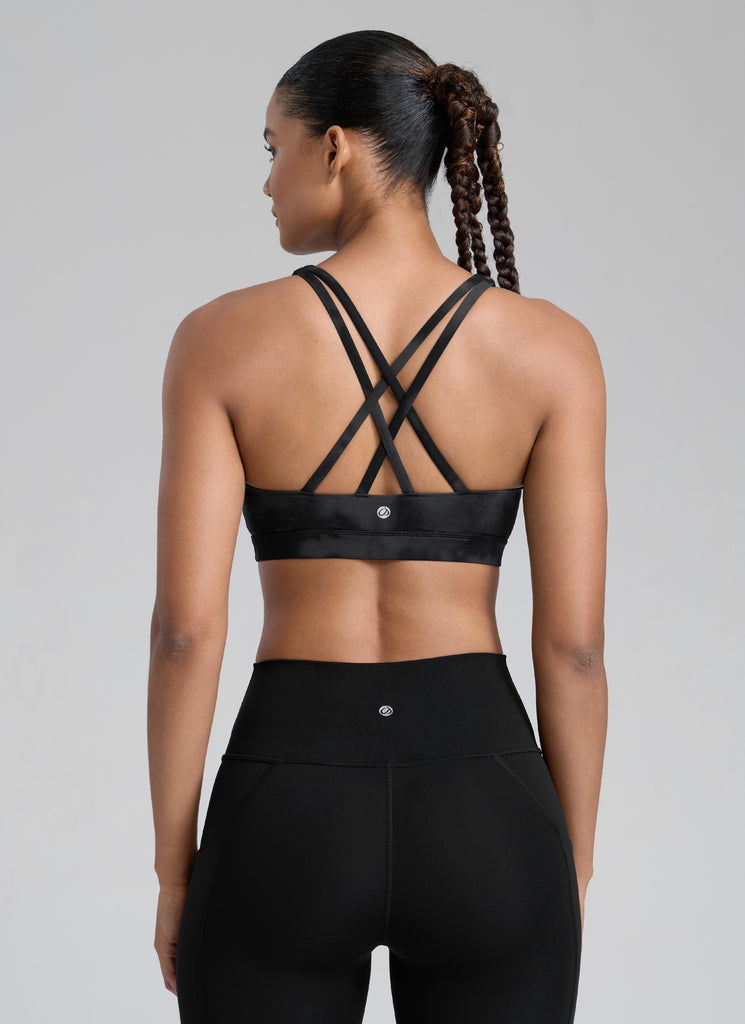 CRZ YOGA Women's Yoga Training Medium Support Nakedfeel Bra Cross Back Deep Red