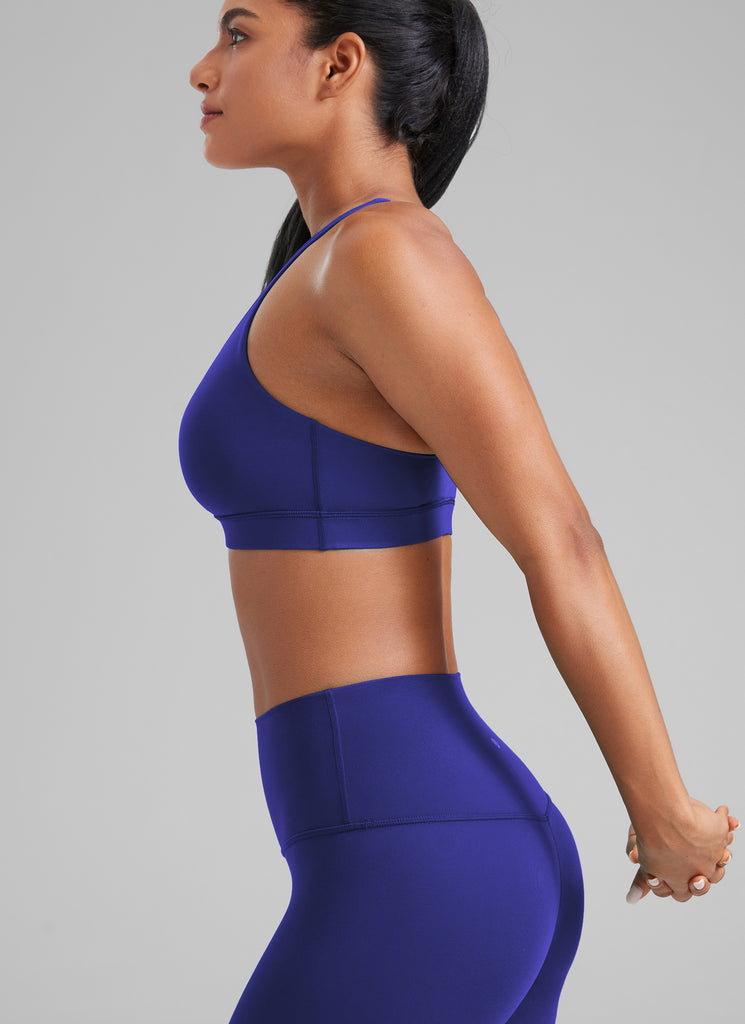 CRZ YOGA Women's Yoga Training Medium Support Nakedfeel Bra Cross Back Madagascar Blue