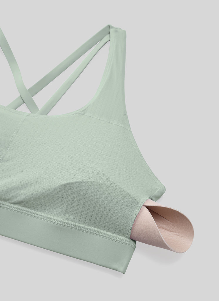 CRZ YOGA Women's Yoga Training Medium Support Nakedfeel Bra Cross Back Green Palm Court