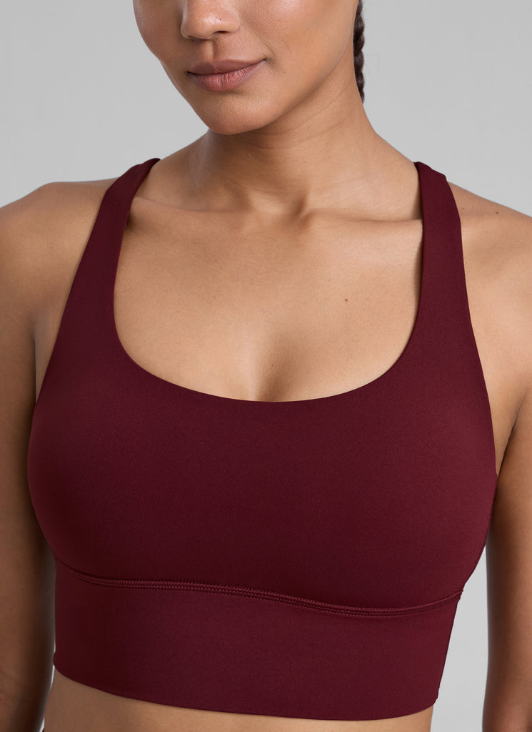 CRZ YOGA Womens Strappy Longline Nakedfeel Training Sports Bra Red Merlot
