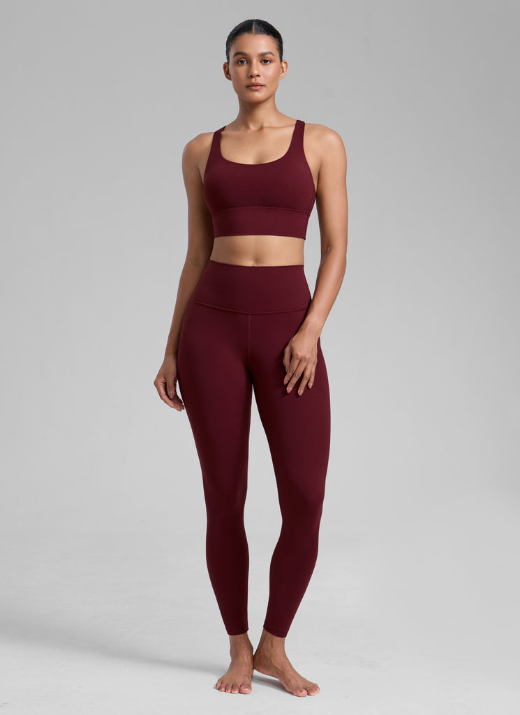 CRZ YOGA Womens Strappy Longline Nakedfeel Training Sports Bra Red Merlot