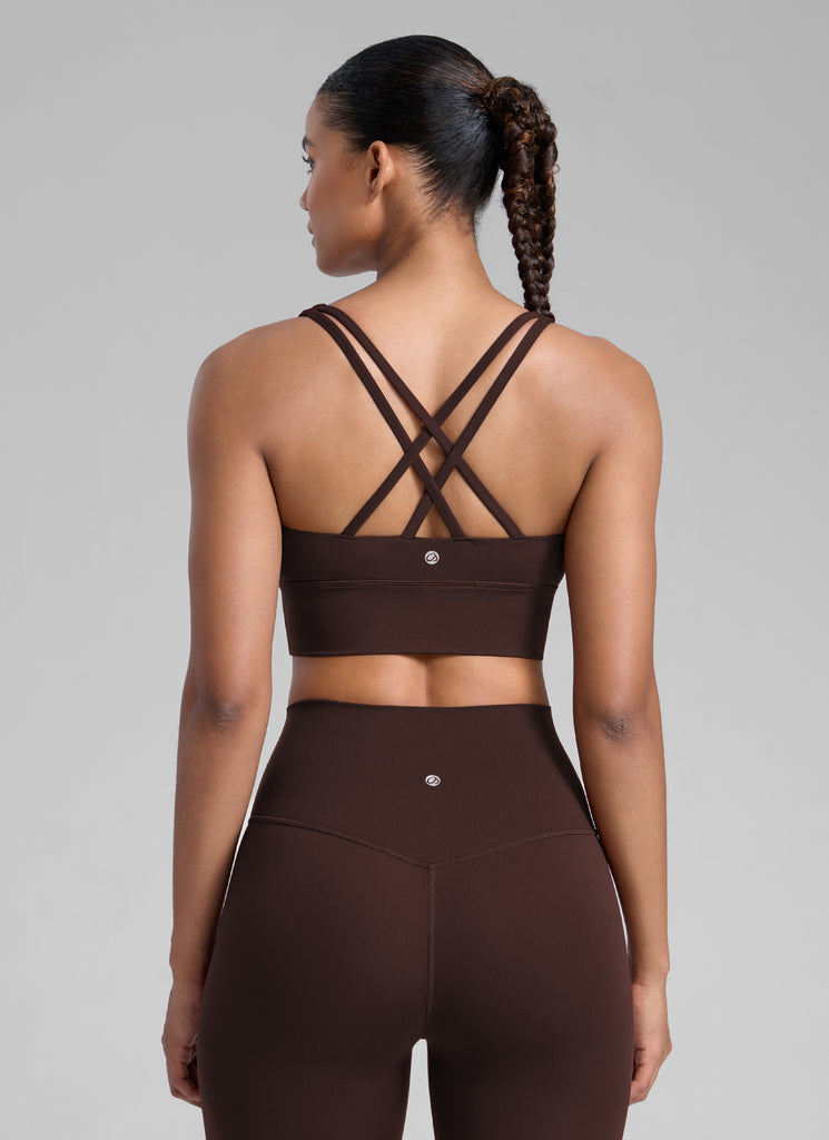 CRZ YOGA Womens Strappy Longline Nakedfeel Training Sports Bra Red Merlot