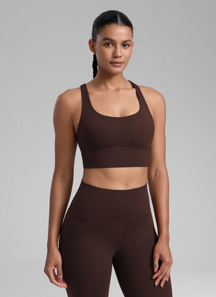 CRZ YOGA Womens Strappy Longline Nakedfeel Training Sports Bra Red Merlot