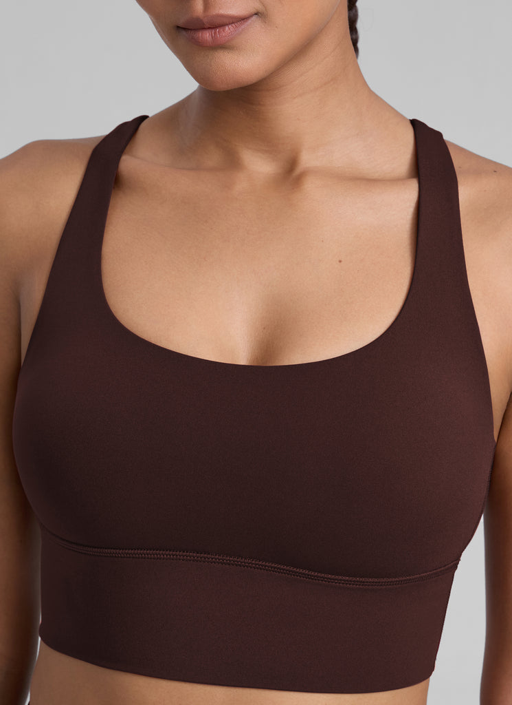 CRZ YOGA Womens Strappy Longline Nakedfeel Training Sports Bra Hot Fudge Brown