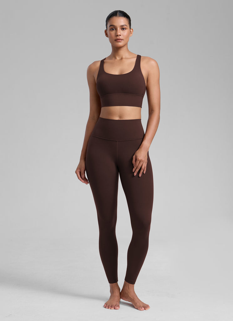 CRZ YOGA Womens Strappy Longline Nakedfeel Training Sports Bra Hot Fudge Brown