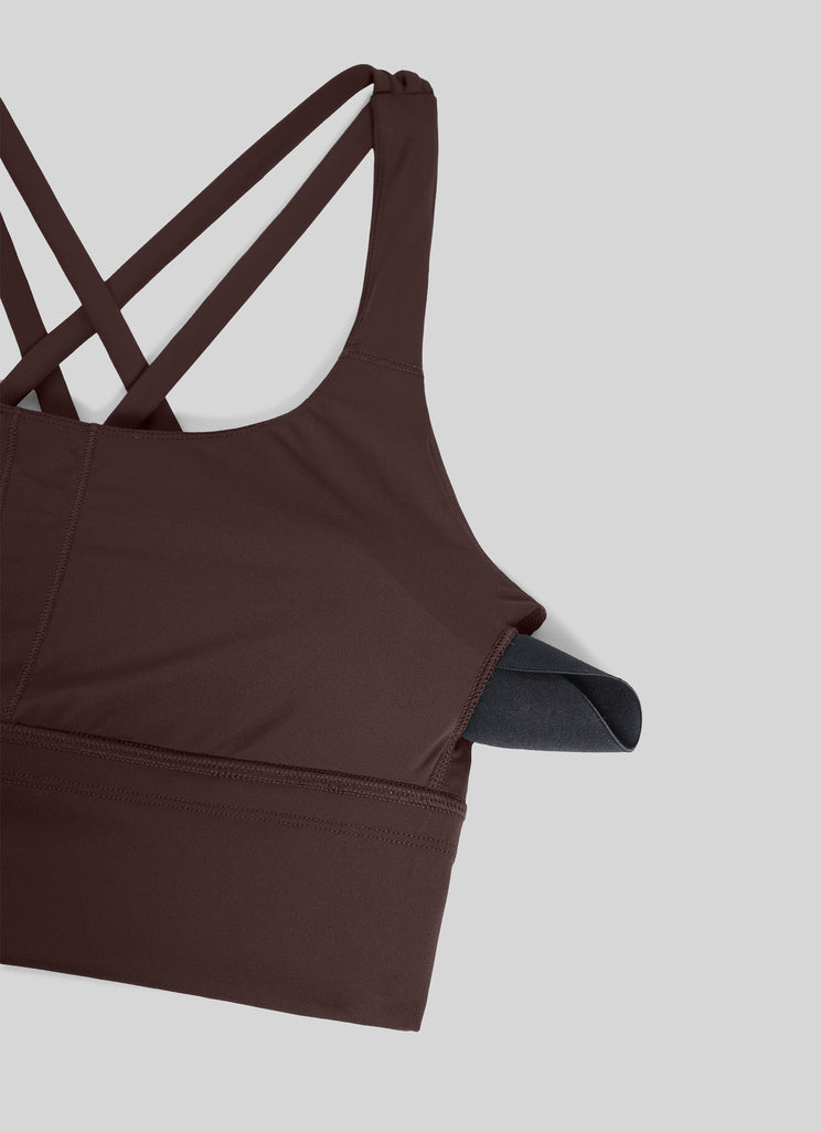 CRZ YOGA Womens Strappy Longline Nakedfeel Training Sports Bra Hot Fudge Brown