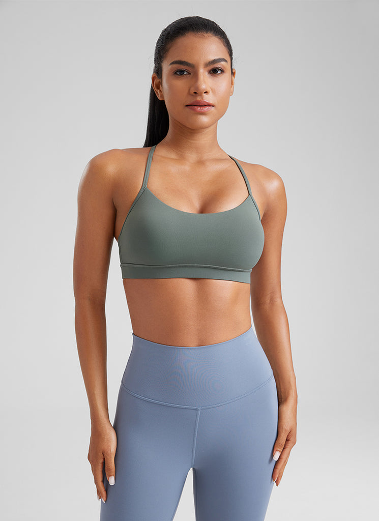 CRZ YOGA Women's Yoga Light Support Butterluxe Sports Bra Y back Grey Sage