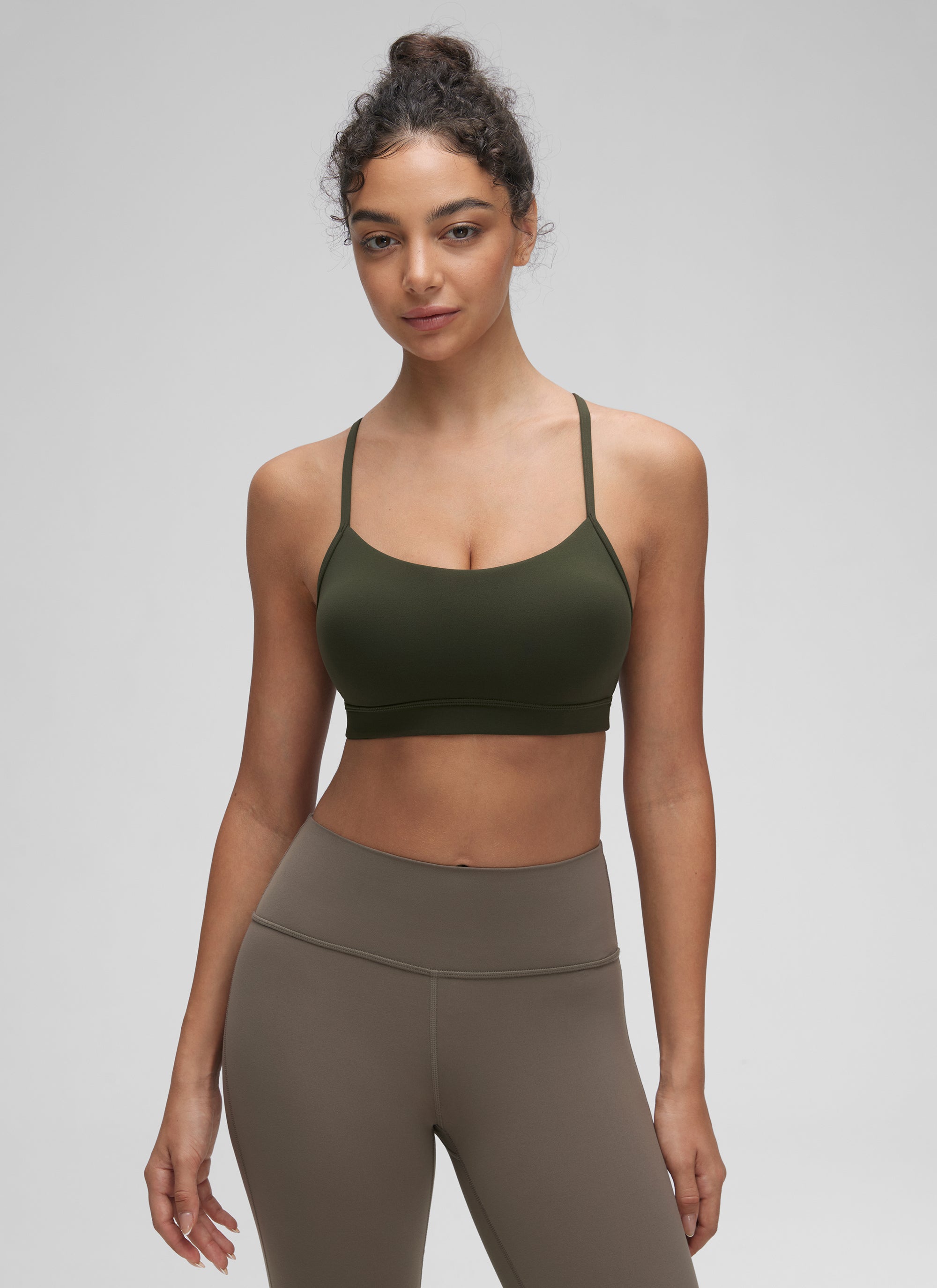 CRZ YOGA Women's Yoga Light Support Butterluxe Sports Bra Y back Olive Green @model_info:Anano