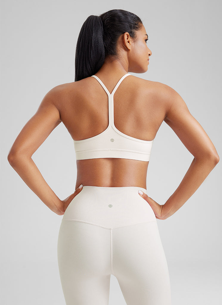 CRZ YOGA Women's Yoga Light Support Butterluxe Sports Bra Y back White Apricot