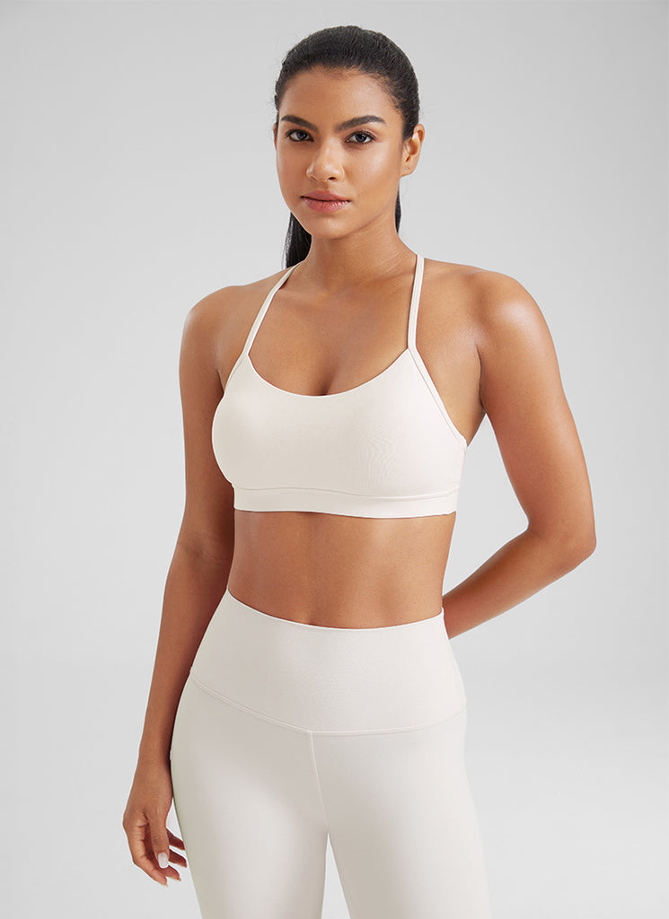 CRZ YOGA Women's Yoga Light Support Butterluxe Sports Bra Y back White Apricot
