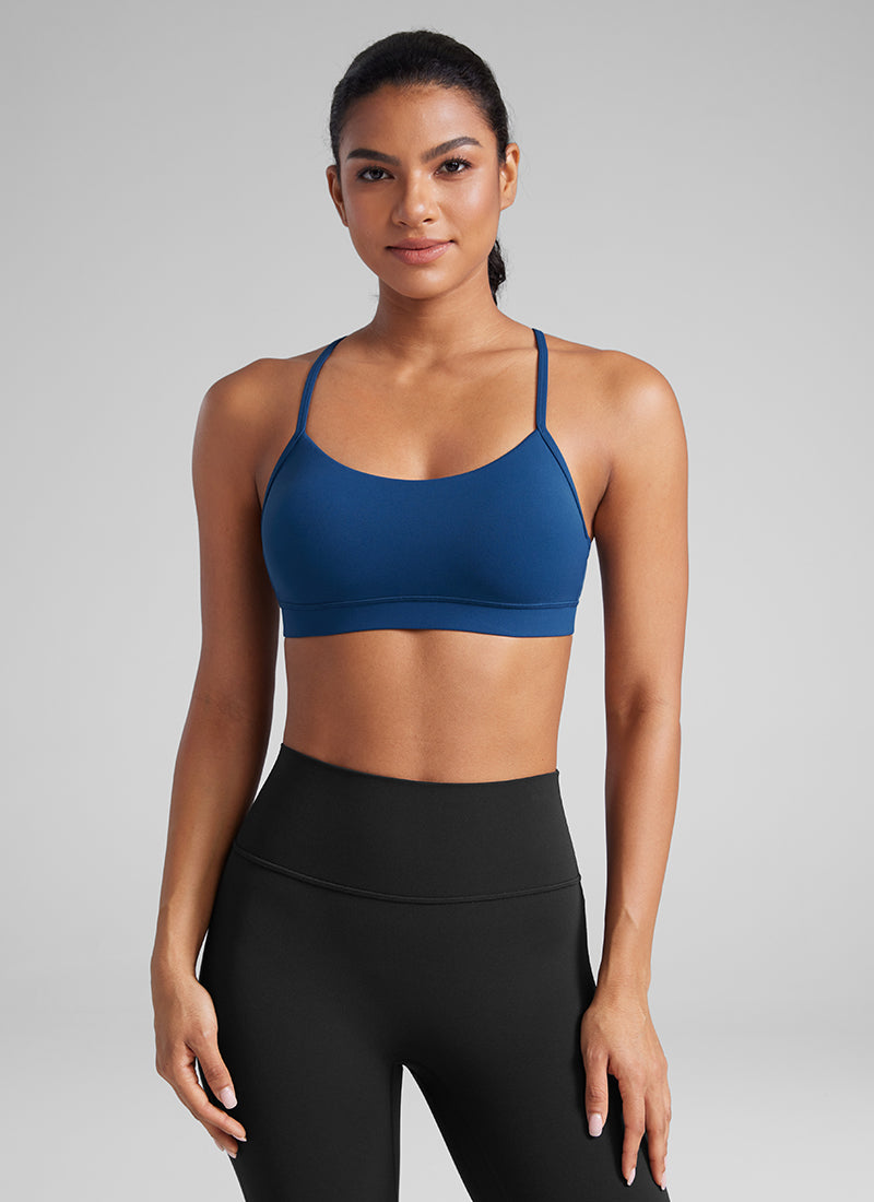 CRZ YOGA Women's Yoga Light Support Butterluxe Sports Bra Y back French Navy @model_info:Amanda