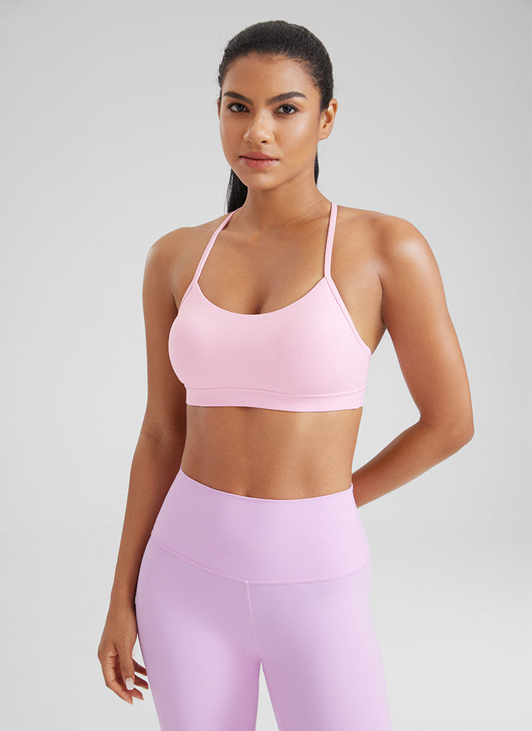 CRZ YOGA Women's Yoga Light Support Butterluxe Sports Bra Y back Pink Peony