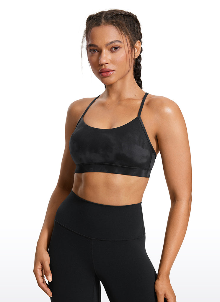 CRZ YOGA Women's Yoga Light Support Butterluxe Sports Bra Y back Black Tie Dye Flowers