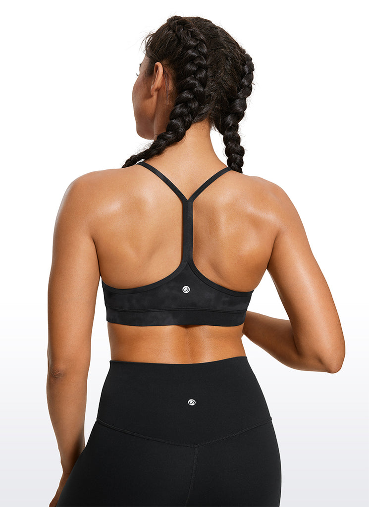 CRZ YOGA Women's Yoga Light Support Butterluxe Sports Bra Y back Black Tie Dye Flowers