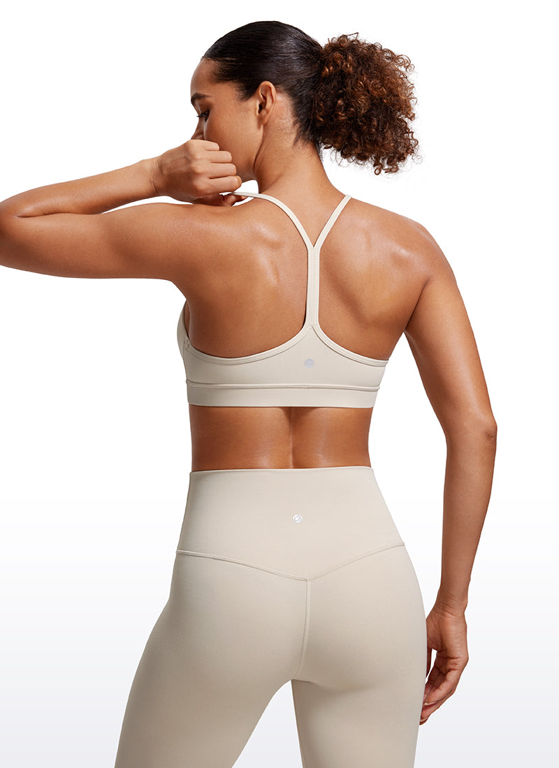 CRZ YOGA Women's Yoga Light Support Butterluxe Sports Bra Y back Mojave Tan @model_info:Thamy