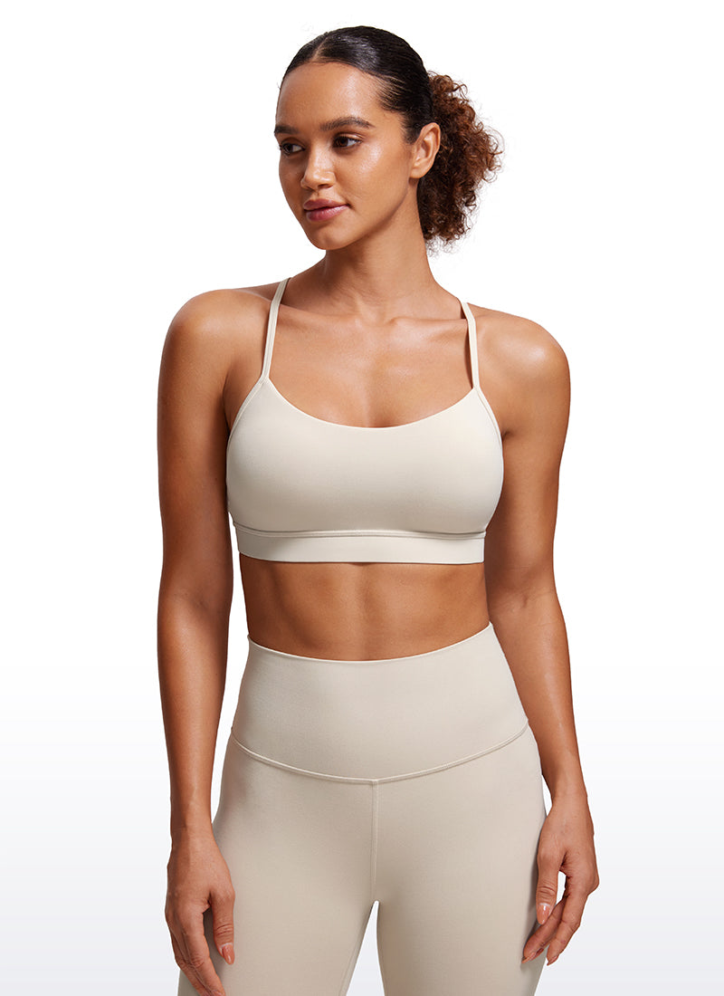 CRZ YOGA Women's Yoga Light Support Butterluxe Sports Bra Y back Mojave Tan @model_info:Thamy