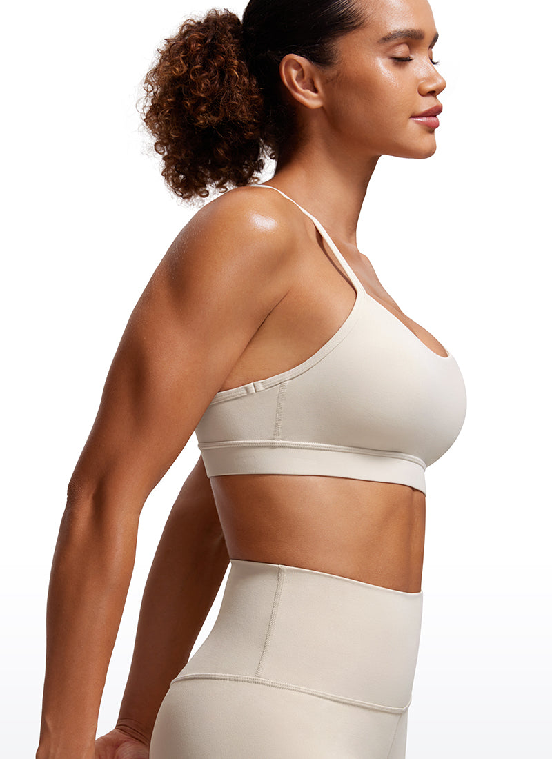 CRZ YOGA Women's Yoga Light Support Butterluxe Sports Bra Y back Mojave Tan @model_info:Thamy