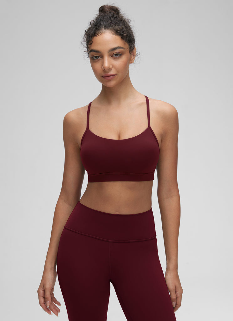 CRZ YOGA Women's Yoga Light Support Butterluxe Sports Bra Y back Red Merlot