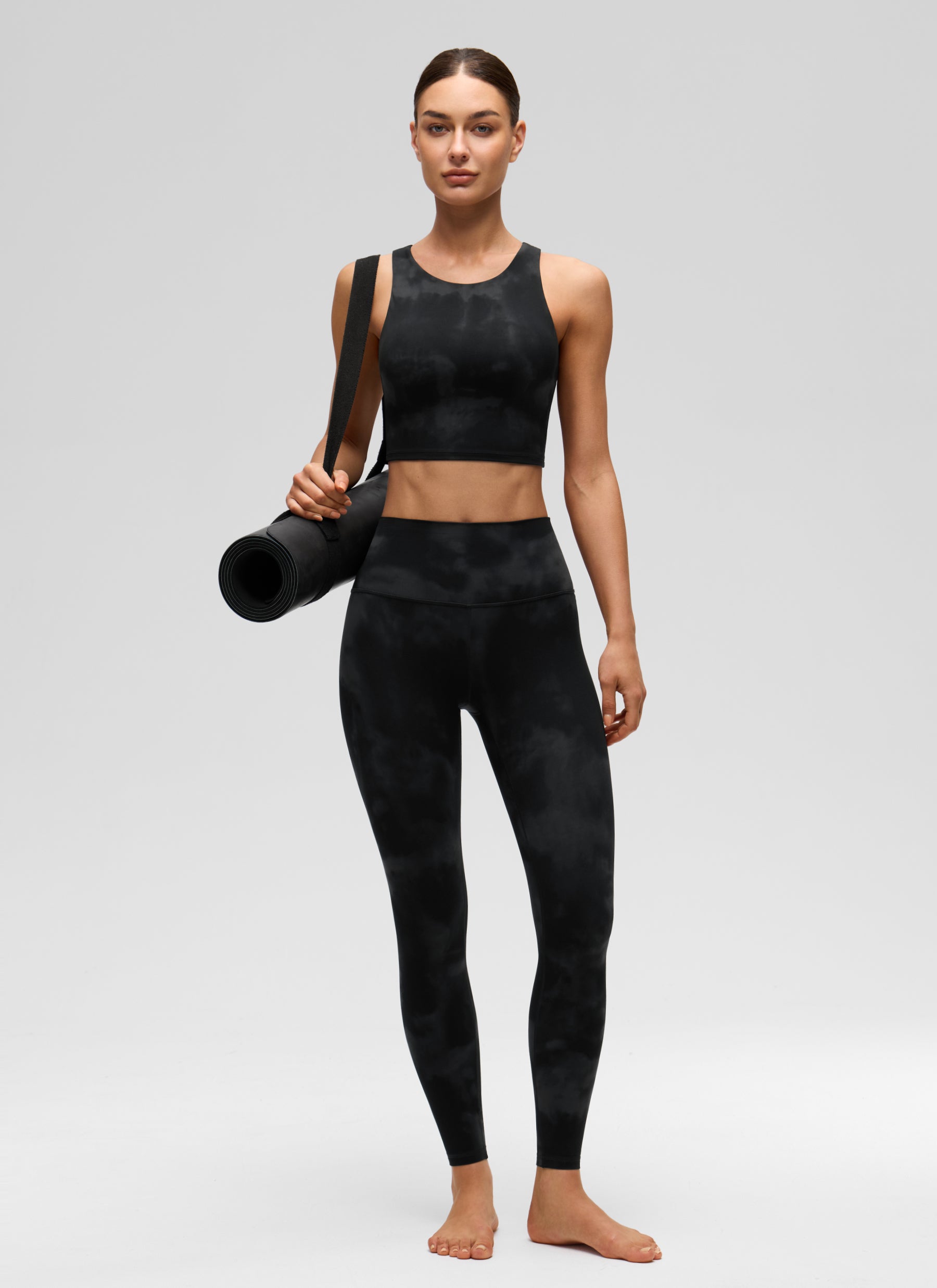 CRZ YOGA  Women's Yoga Low Support Butterluxe Tank High Neck Racerback Black Tie Dye Flowers @model_info:K