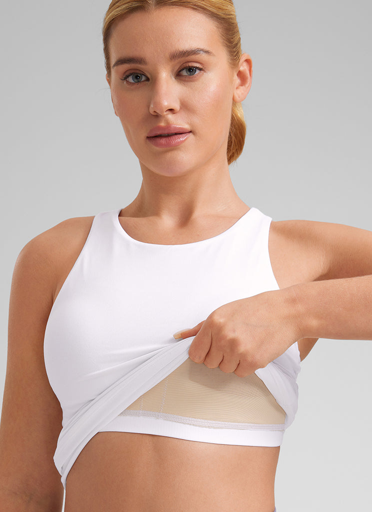 CRZ YOGA Women's Butterluxe Built-in Bra High Neck Racerback Tank White