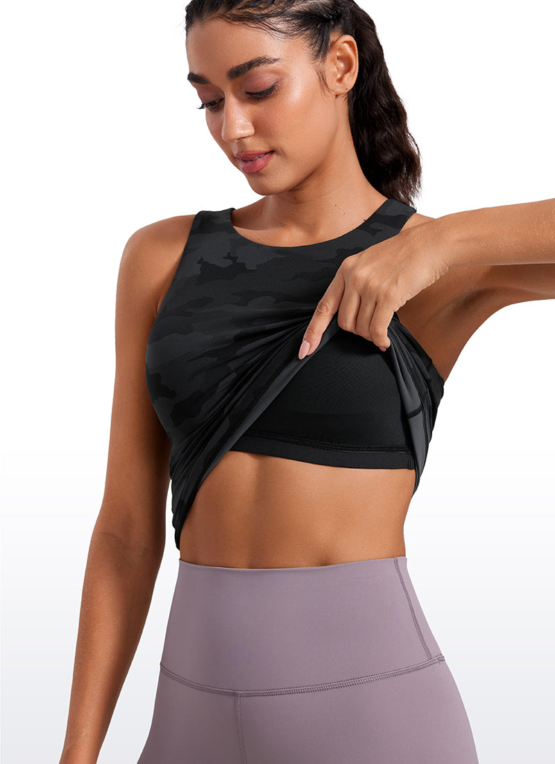 CRZ YOGA Women's Butterluxe Built-in Bra High Neck Racerback Tank Dark Grey Camouflage 2 @model_info:Mariana