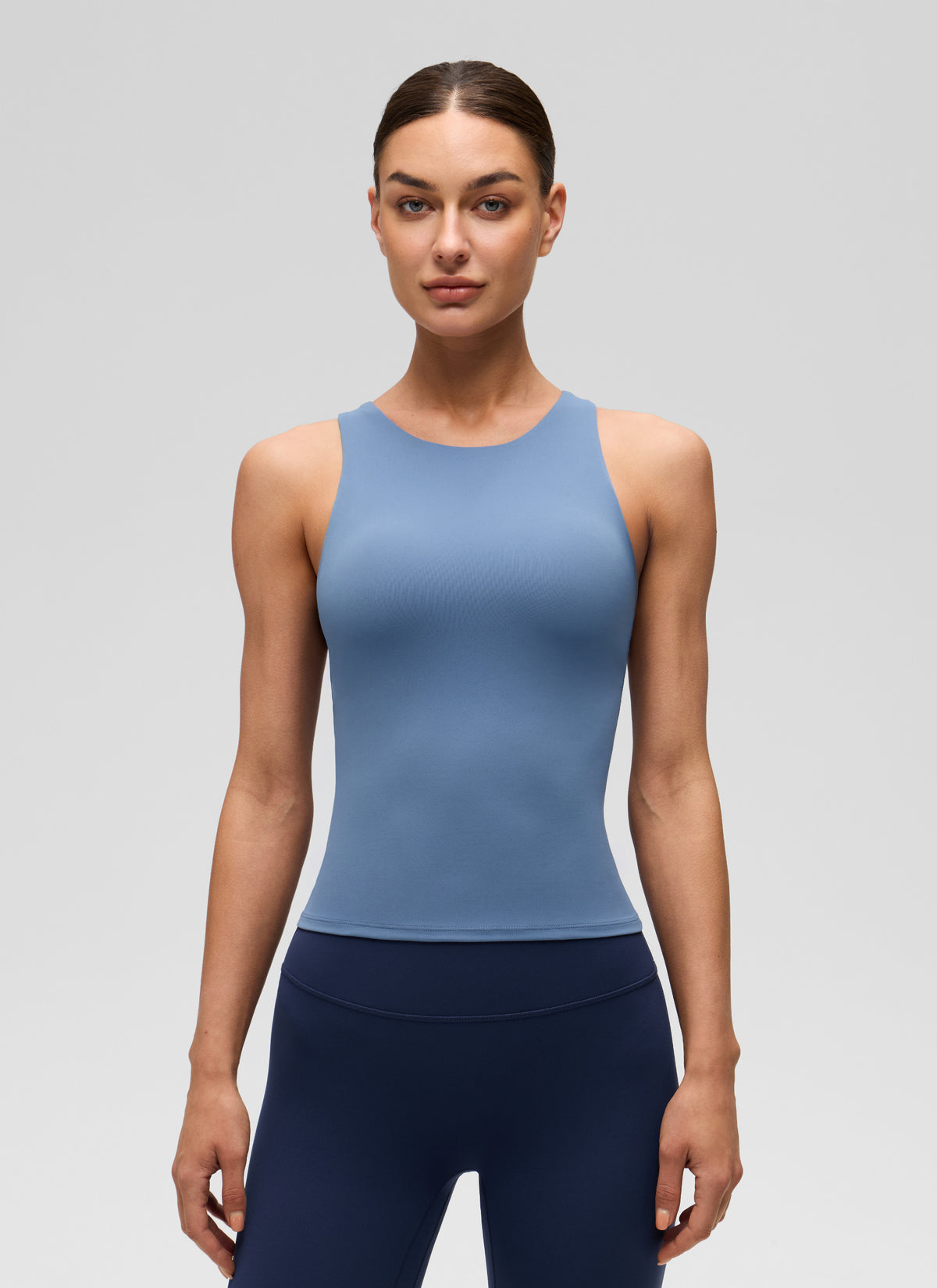 CRZ YOGA Women's Butterluxe Built-in Bra High Neck Racerback Tank Oasis Blue