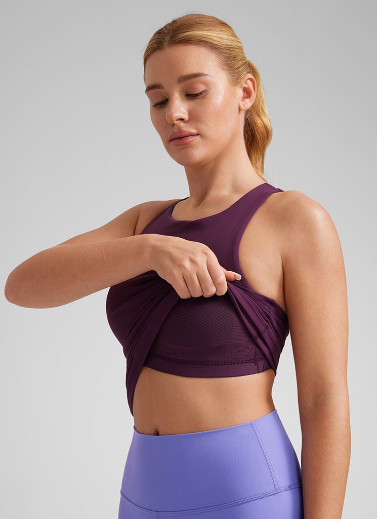 CRZ YOGA Women's Butterluxe Built-in Bra High Neck Racerback Tank Deep Purple