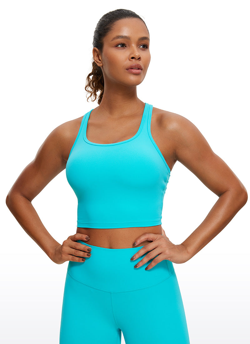 CRZ YOGA Women's Yoga Low support Butterluxe Scoop Neck Bra Y-Back Spectral Blue @model_info:Gigi