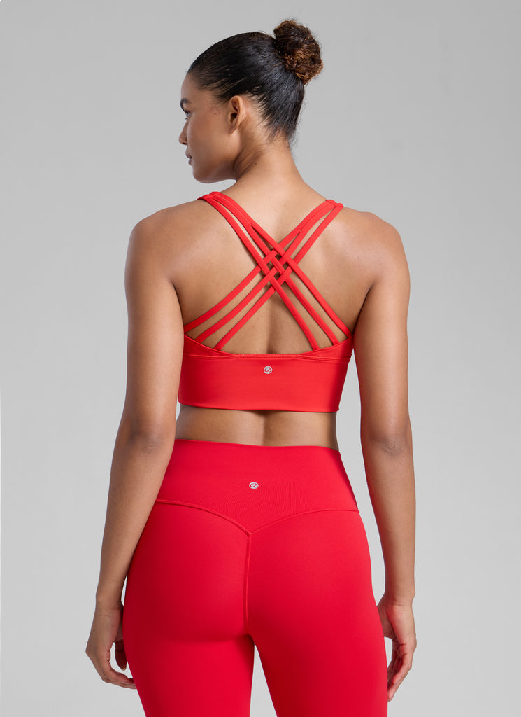 CRZ YOGA Women's Train Medium Support Nakedfeel Longline Bra Strappy True Navy