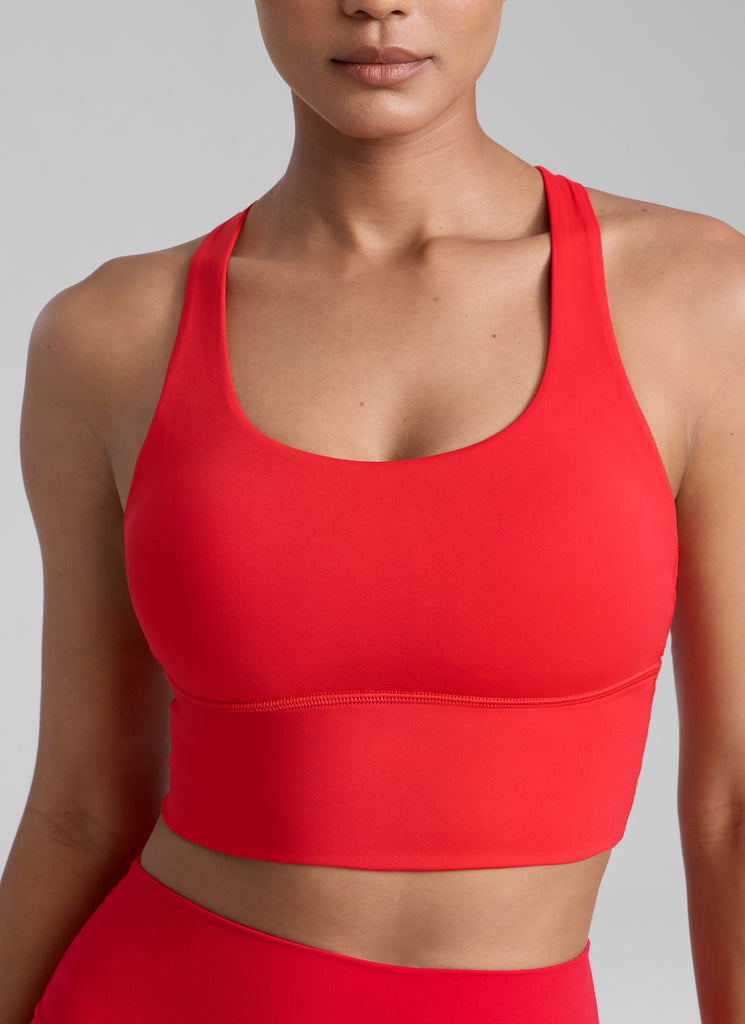 CRZ YOGA Women's Train Medium Support Nakedfeel Longline Bra Strappy Deep Red