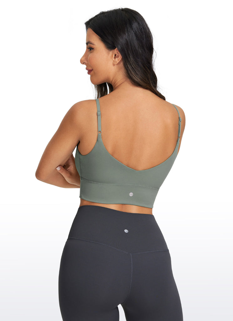 CRZ YOGA Women's Yoga Light Support Longline Bra Adjustable Straps Grey Sage
