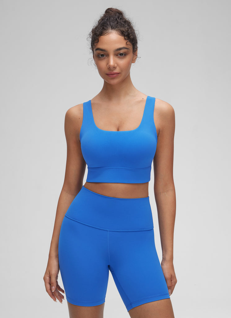 CRZ YOGA Women's Yoga Low Support Butterluxe Sport Bra U Back Longline Sparkle Blue