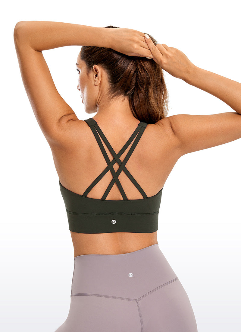 CRZ YOGA Women's Training Medium Support Butterluxe Bra Strappy back Olive Green